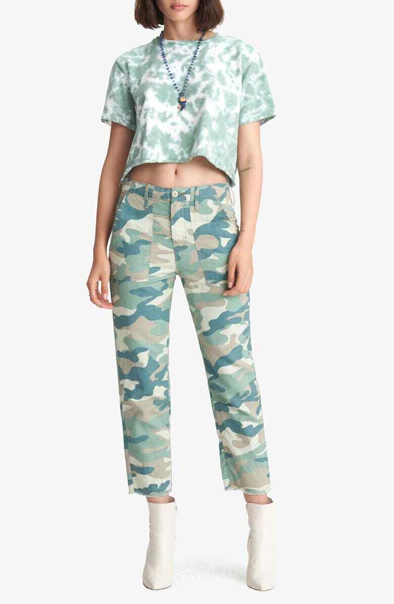 Mother The Shaker Camo Print Chop Crop Pants womens green Size 26 MSRP $218