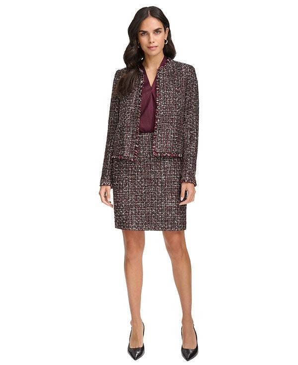 Calvin Klein Women's Tweed Open-Front Blazer burgundy Red Size 10 MSRP $159