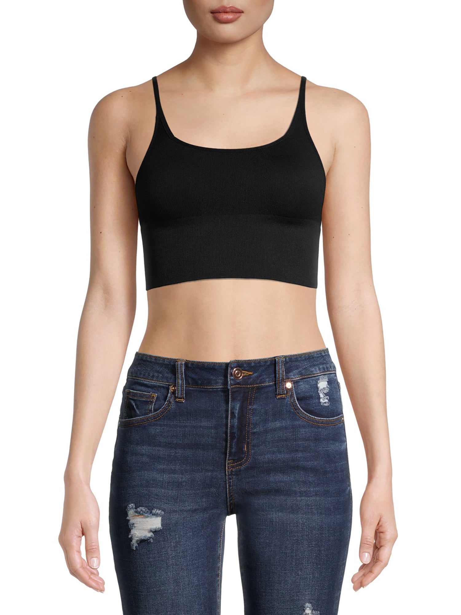 Free People Juniors' Andi Square Neck Seamless Top Black Size M/L