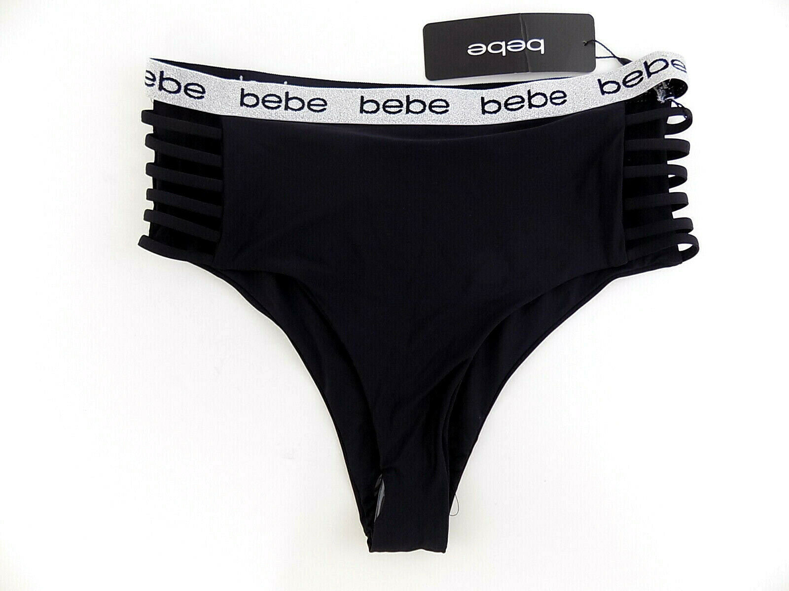 Bebe Womens Strappy Side Swim Bikini Bottom black Size S MSRP $25