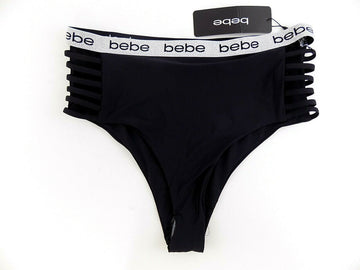 Bebe Womens Strappy Side Swim Bikini Bottom black Size S MSRP $25