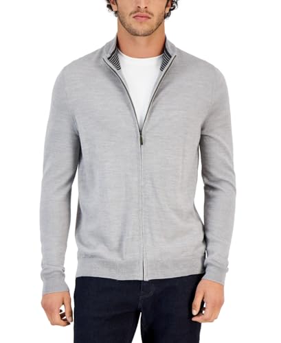 Club Room Men's Merino Zipfront Sweater Smoke Heather Lt/Pas Gray Size M