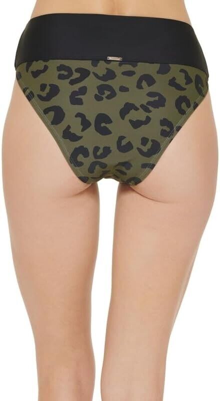 DKNY Women's Printed High-Waist Bikini Bottom Moss Green Size XL MSRP $58