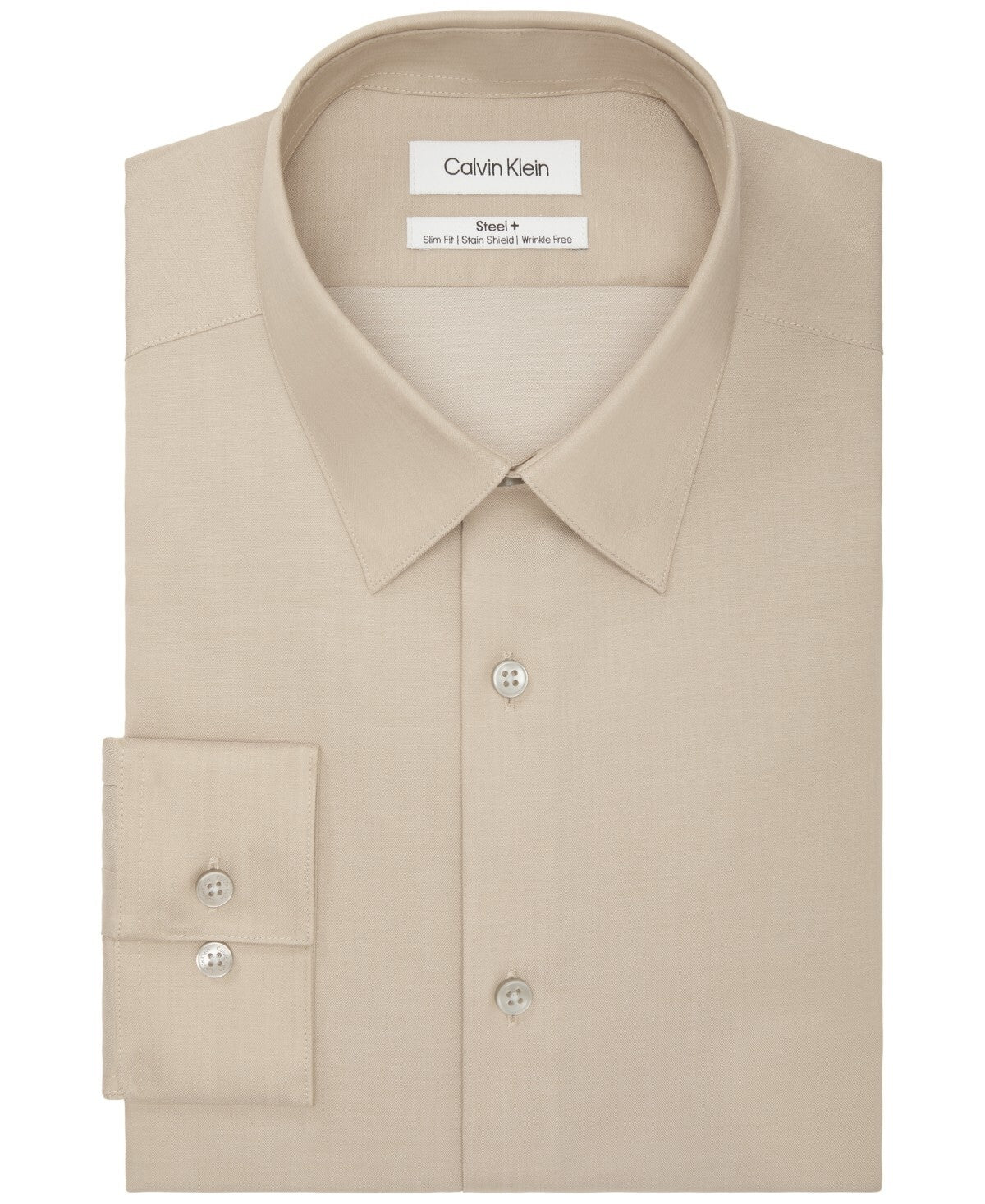 Calvin Klein Steel Slim-Fit Non-Iron Dress Shirt Beige Taupe Size 17x32/33 $85