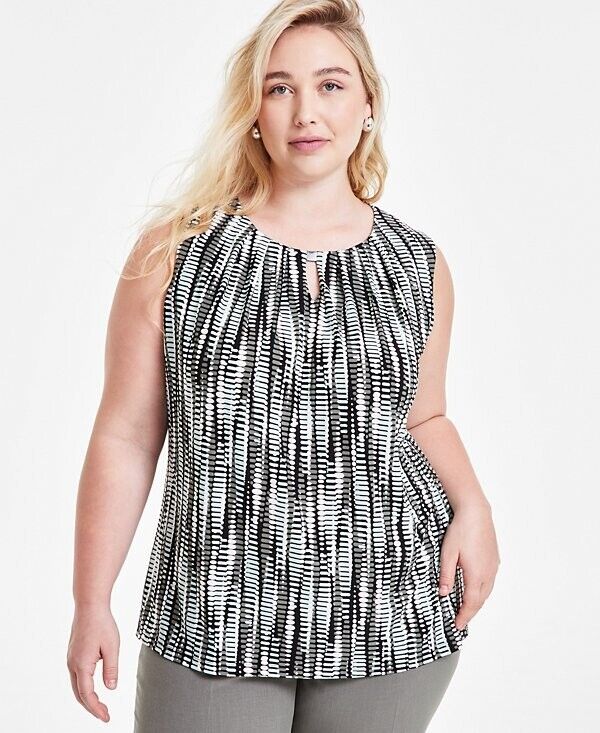 Kasper Printed Sleeveless Shell Top Black Plus Size 3X MSRP $59