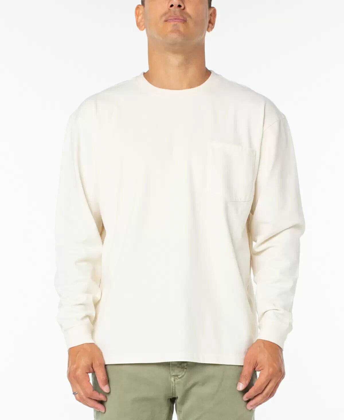 SANCTUARY Men's Long-Sleeve Pocket T-Shirt Ivory Cream Size S MSRP $69