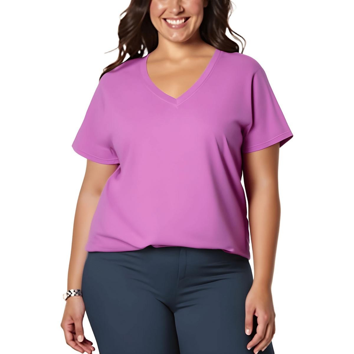 Calvin Klein plus womens cotton v-neck pullover top Size 2X Purple $29
