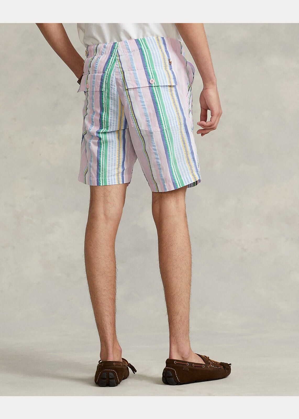 Polo Ralph Lauren 8-Inch Relaxed Fit Seersucker Short Pink Blue Size L MSRP $90