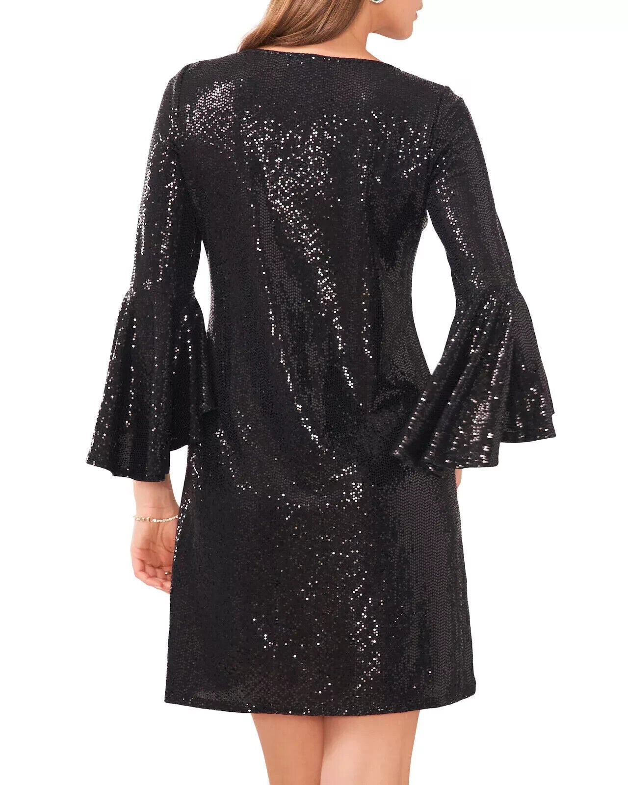 Vince Camuto Metallic Flounced-Sleeve Dress Black Size XS MSRP $99