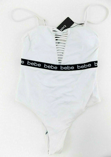 bebe Women's One Piece bodysuit Swim wear White Size M