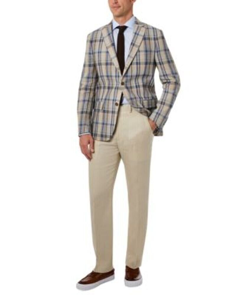 Ralph Lauren Men's Classic-Fit Ultraflex Stretch Linen Blazer Tan/Blue Size 42R