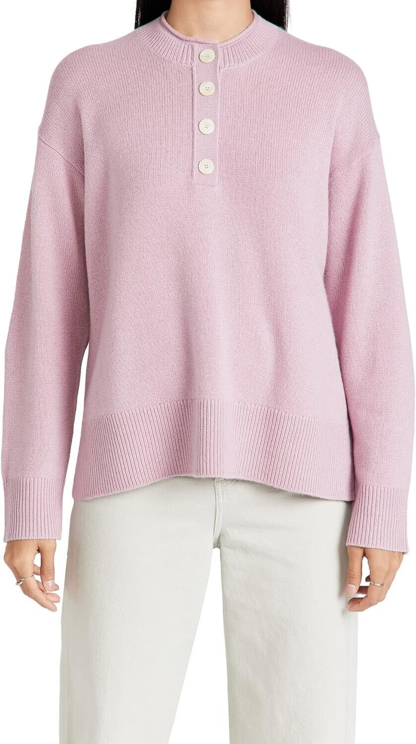 Theory Women's Button Up Cashmere Sweater Pullover Pink Size L MSRP $445