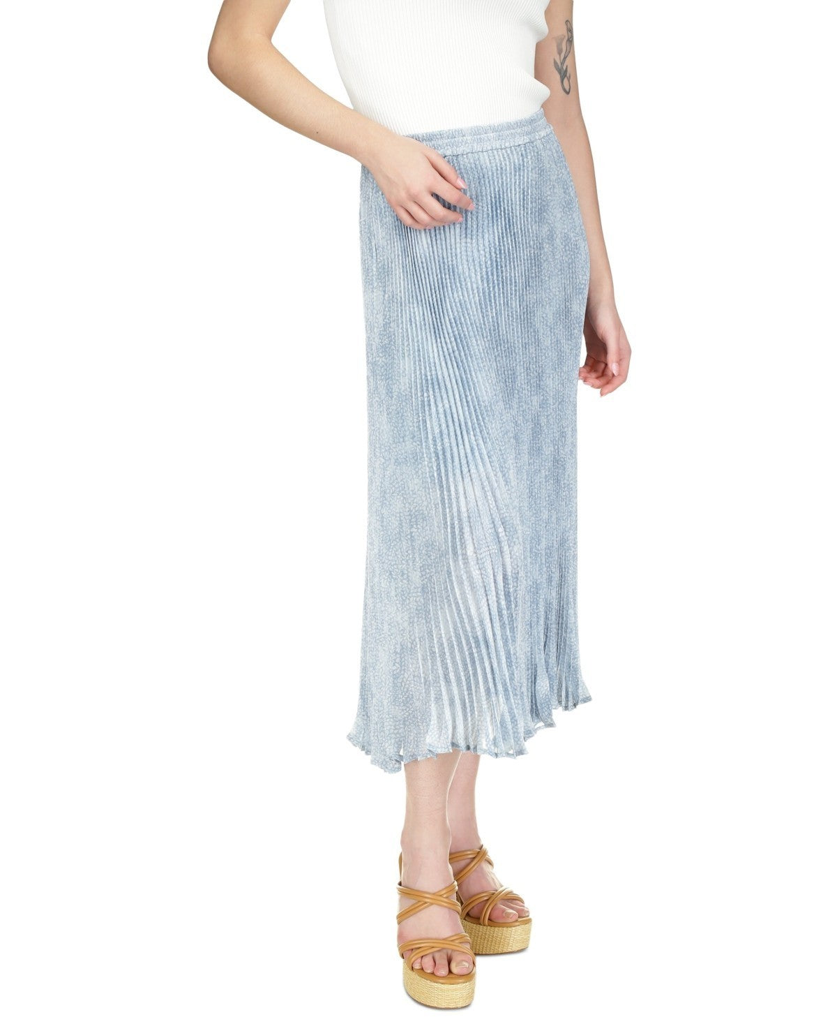 Michael Kors Women's Tonal-Print Pleated Midi Skirt Blue Size L MSRP $175