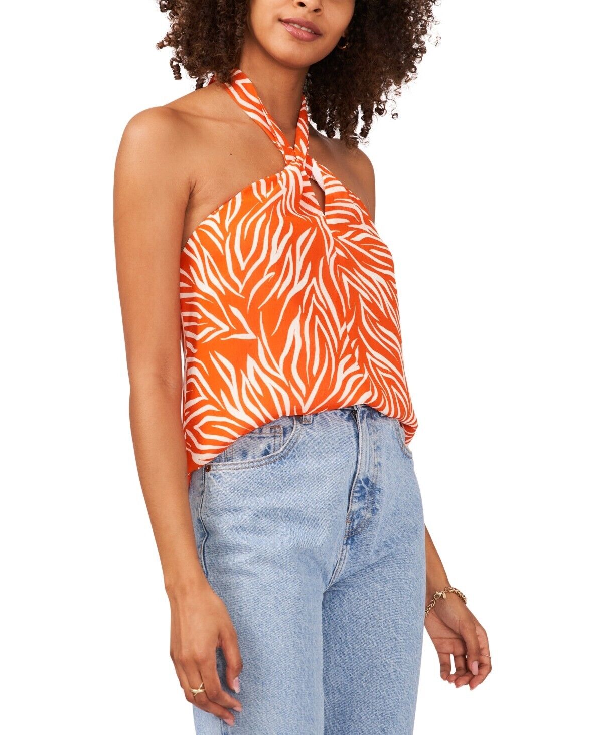 Vince Camuto Women's Zebra-Print Halter Blouse Orange Size S MSRP $69