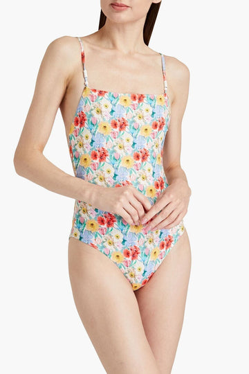 ONIA Juliette embellished floral-print swimsuit One piece Blue Size M MSRP $245