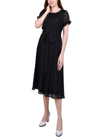 NY Collection Womens Chiffon Knee-Length Midi Dress Size PL Petite Black