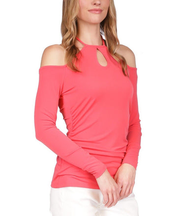 Michael Kors Women's Cold-Shoulder Keyhole Top Pink Size S MSRP $88