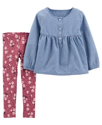 Carters Baby Girls 2 Piece Chambray Top and Leggings Set Size 6M