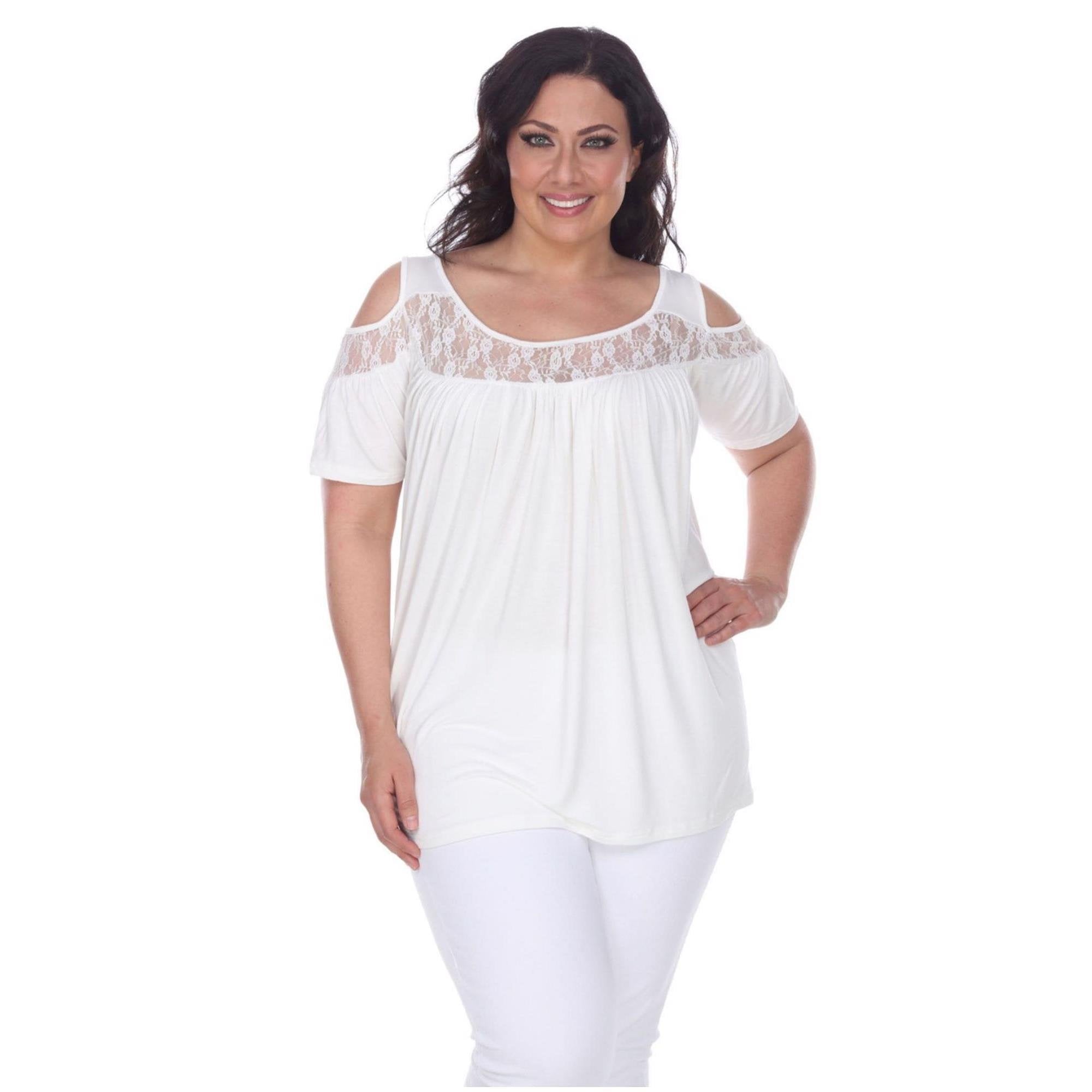 White Mark Womens Bexley Tunic Cold Shoulder Blouse, White, Plus Size 1X
