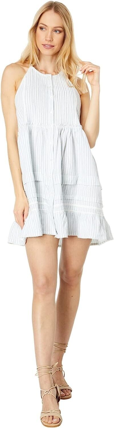 Free People Desert Days Striped Mini Dress White Blue Size S MSRP $138