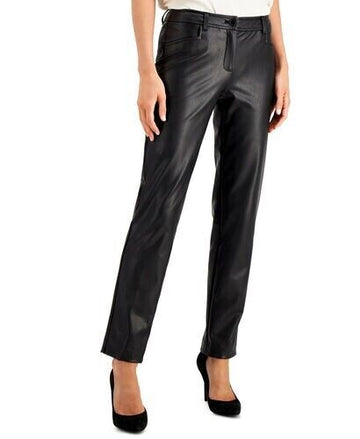 Anne Klein Women Vegan Leather Ankle Pants Anne Black Size 4 MSRP $119