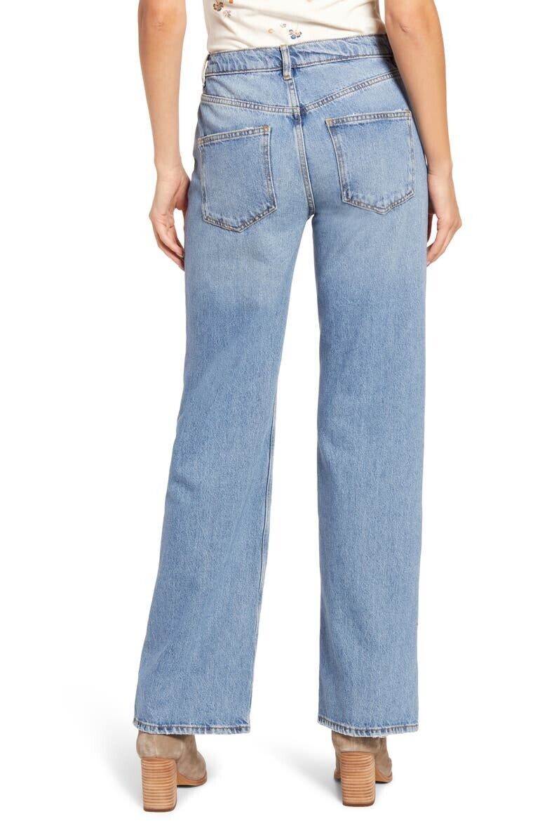Free People We the Free High Waist Slit Hem Jeans Blue Size 28 MSRP $98
