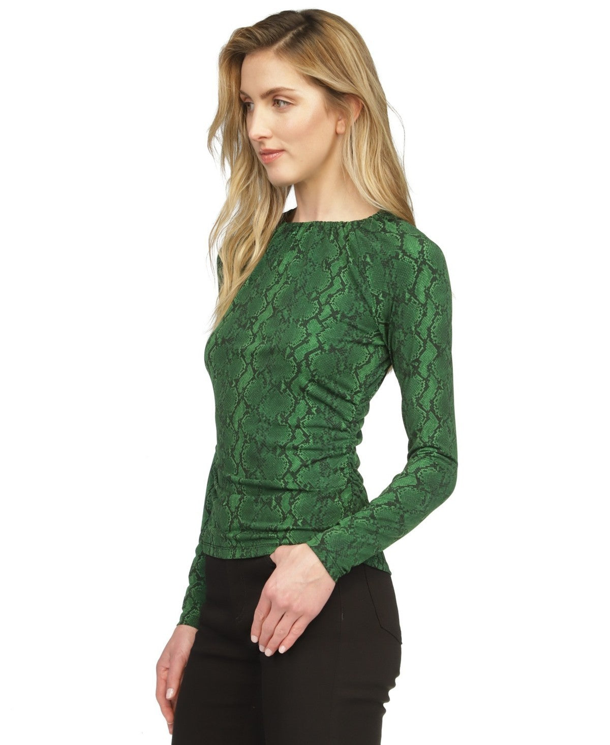 Michael Kors Women's Snake-Print Long-Sleeve Top Green Size XL MSRP $78