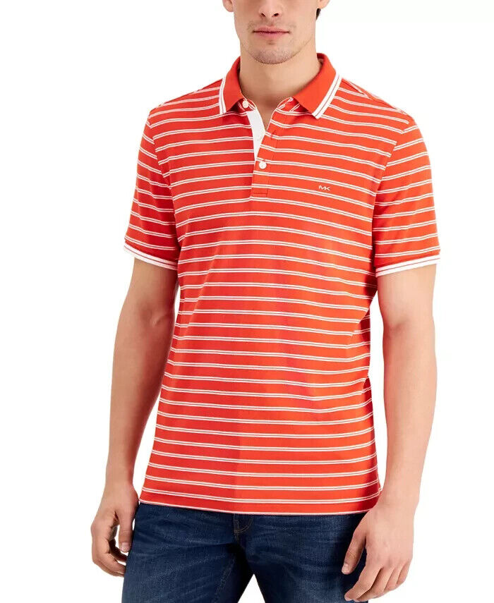 MICHAEL KORS Men's Modern-Fit Stripe Polo Shirt Orange Size XS MSRP $90