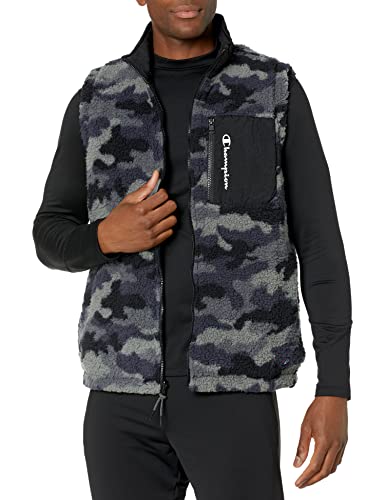 Champion mens Aop Sherpa Reversible Vest, Cammo Gravel Path Grey Black, Size S