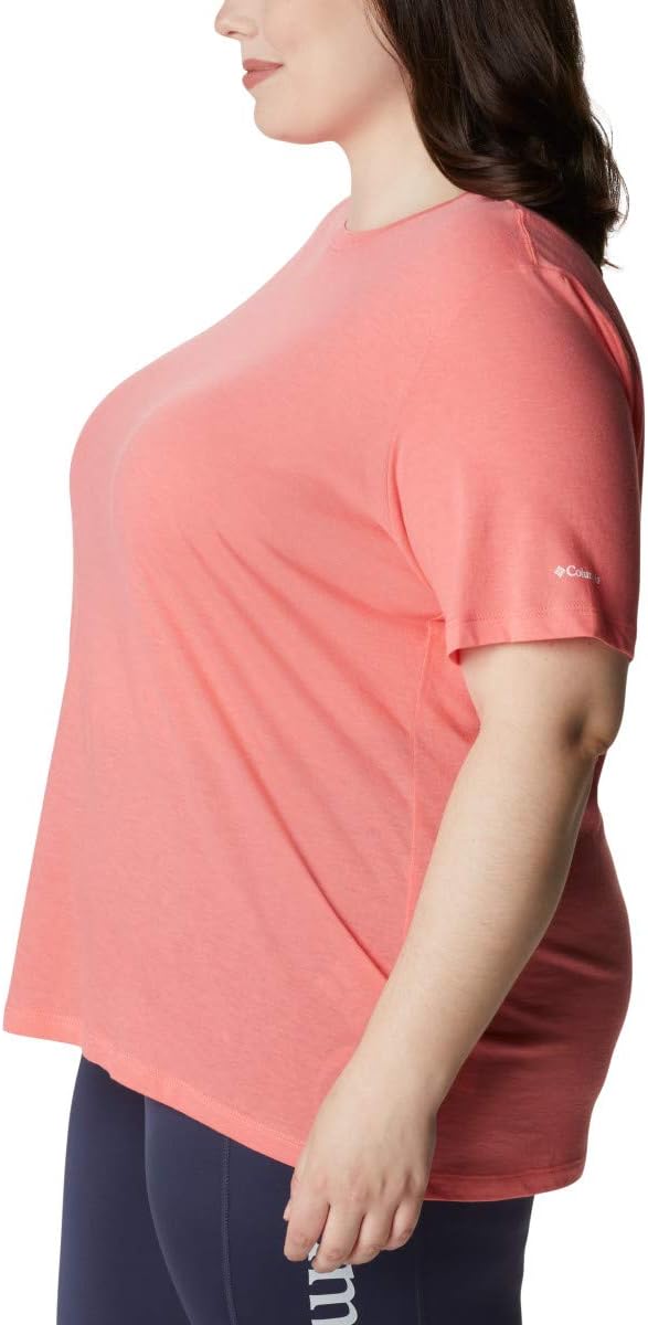 Columbia Women's Bluebird Day Relaxed Crew Neck, Salmon Heather, Plus 1X