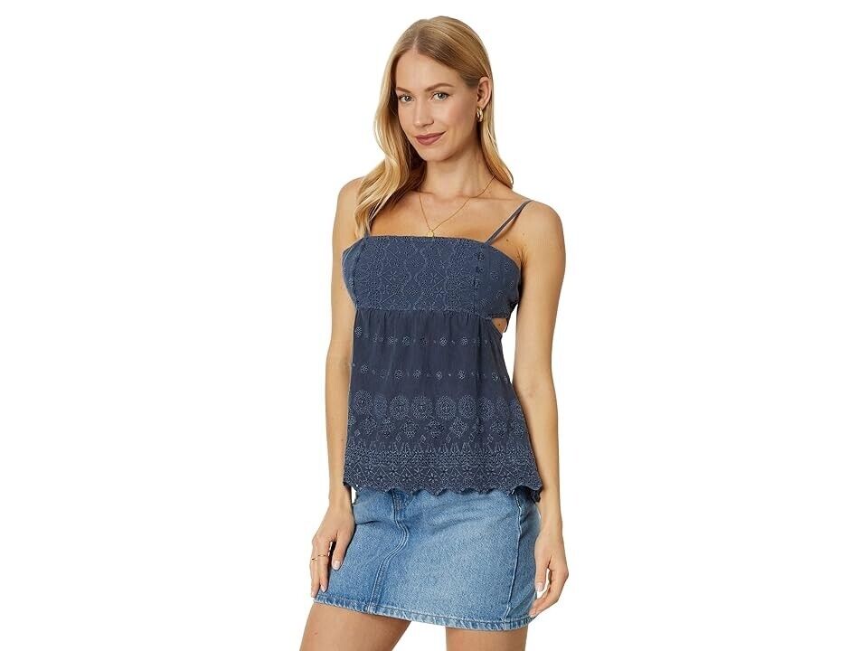 Lucky Brand Women's Top Top Size M Embroidered Eyelet Tank Top Blue MSRP $70