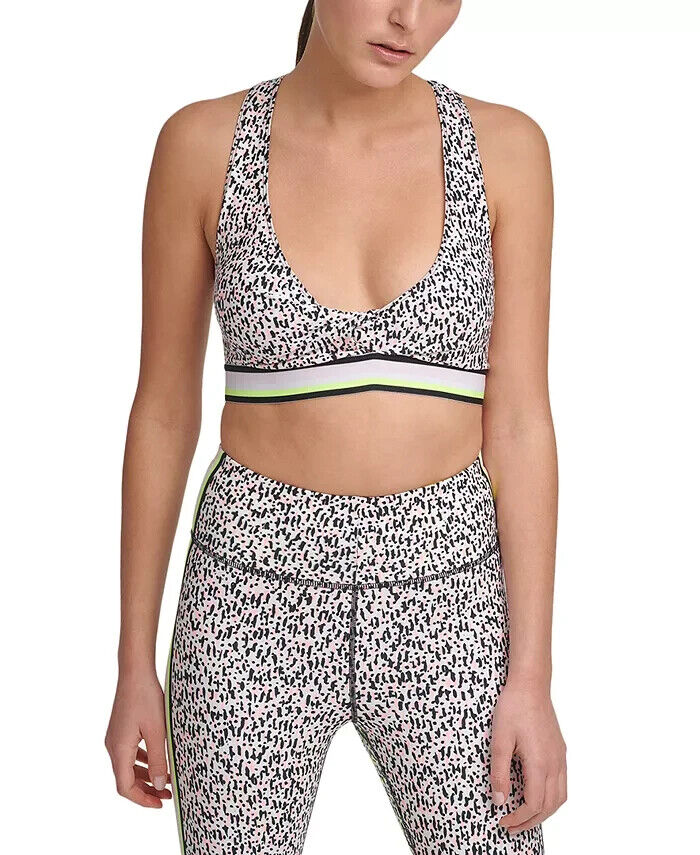 Dkny Womens Sport Printed Low-Impact Sports Bra white Size L MSRP $45