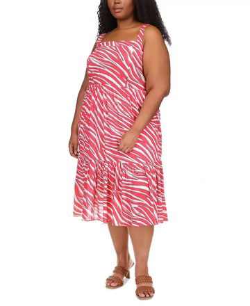 Michael Kors Soft Zebra Midi Dress viscose Red Plus Size 0X MSRP $185