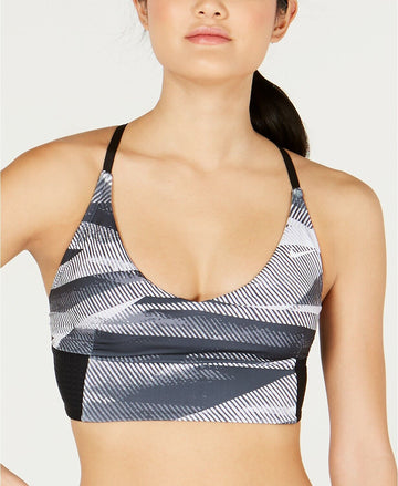 Nike Women Line Up Printed Cross-Back Long-Line Bikini Top Black Size S $64