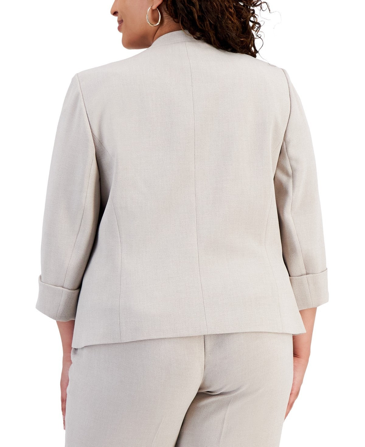 Kasper Plus Size 14W Zip-Pocket Cuffed 3/4-Sleeve Blazer Beige MSRP $129
