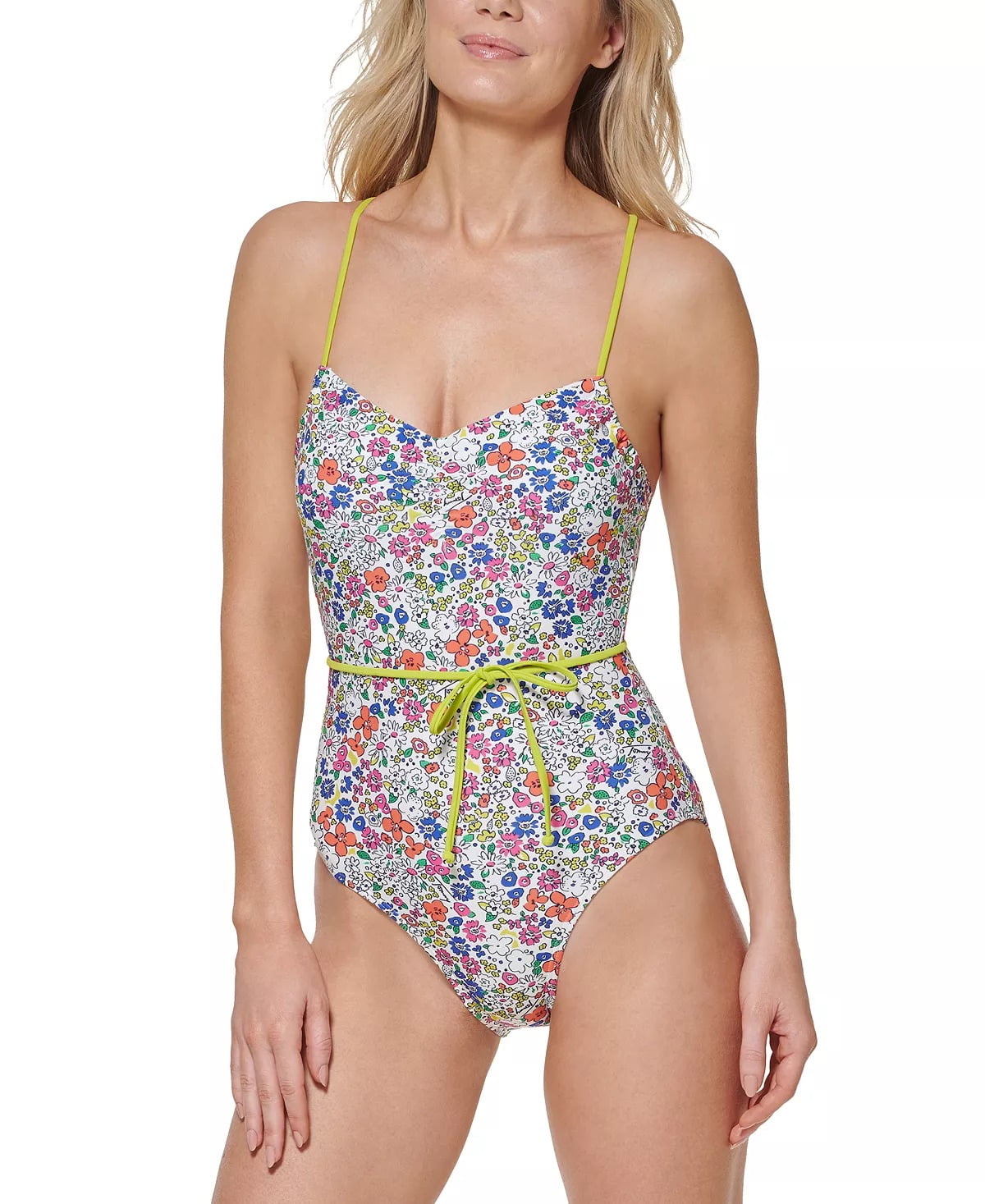 Tommy Hilfiger Women's Adjustable Tie Belt One Piece Swimsuit White Size 12