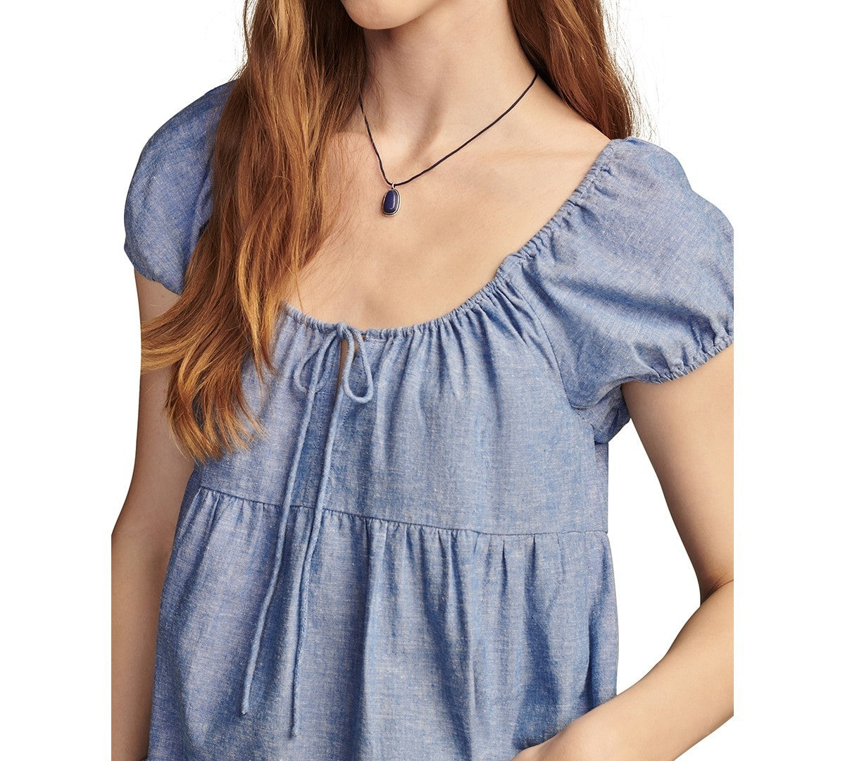 Lucky Brand Women's Market Puff-Sleeve Shift Dress Size XL MSRP $99 Blue