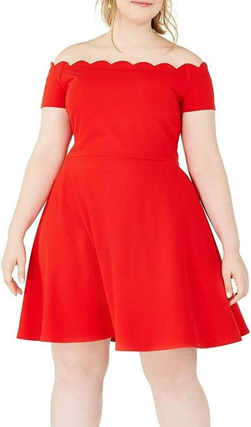 B. Darlin Women??s Plus Scalloped Off-The-Shoulder Mini Dress Style Size 24W Red