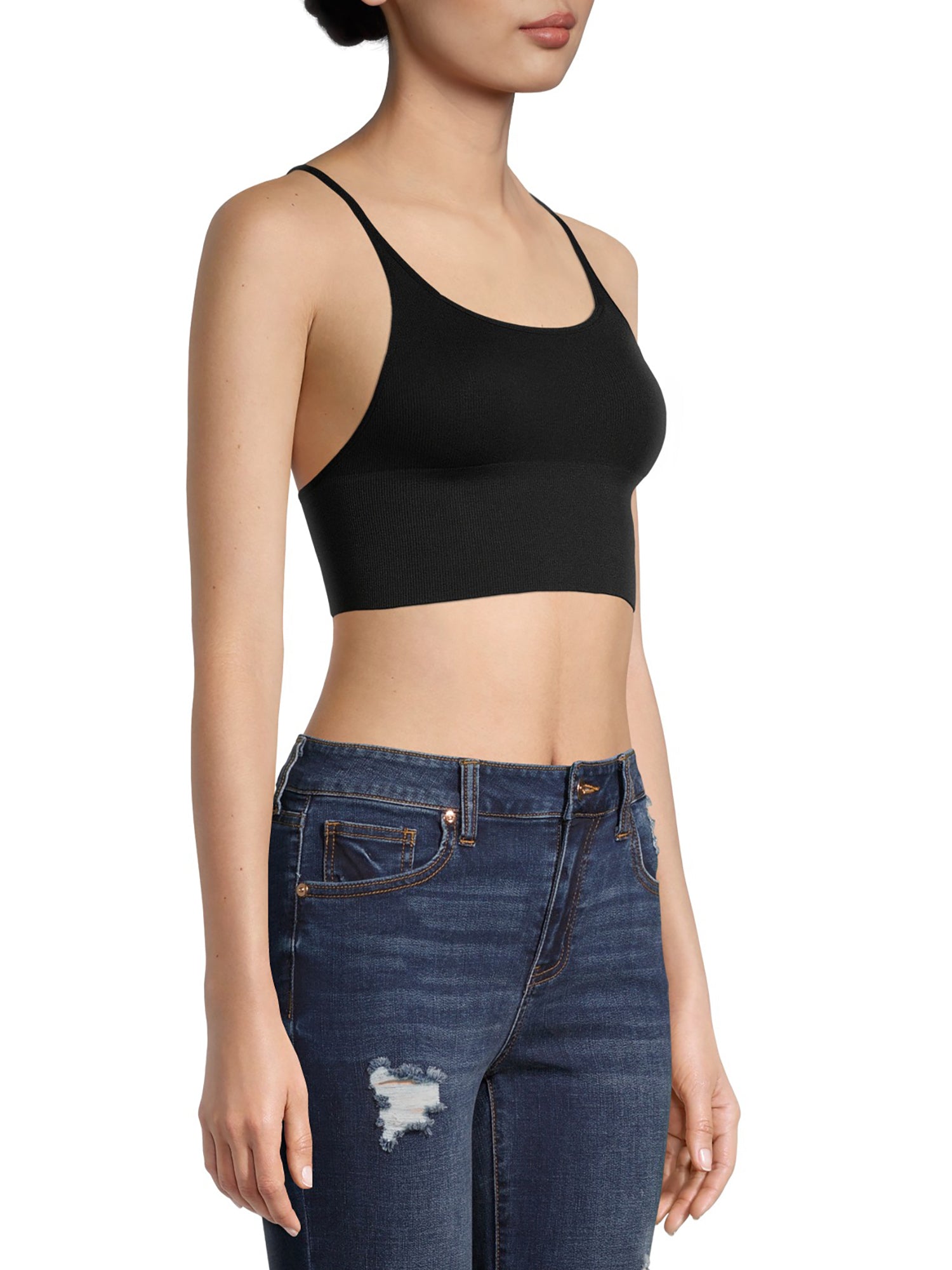 Free People Juniors' Andi Square Neck Seamless Top Black Size M/L