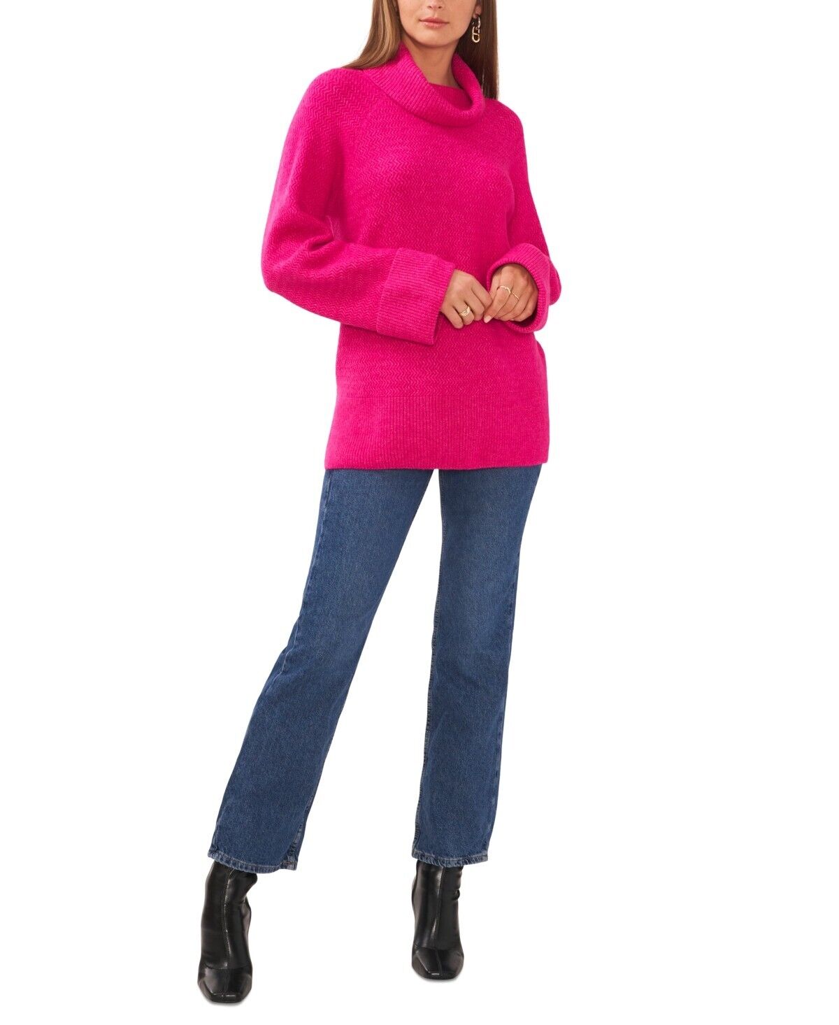 Vince Camuto Women's Turtleneck Cuffed Tunic Sweater Pink Size M MSRP $99