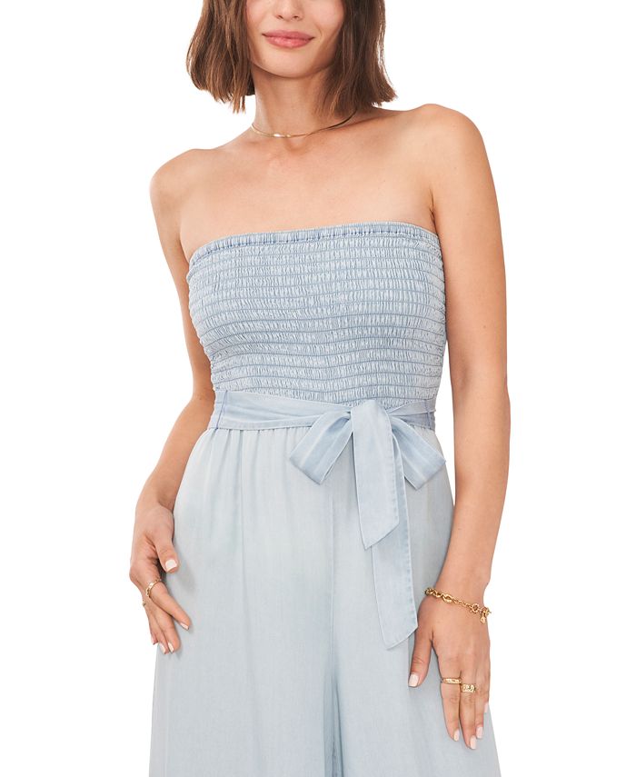 Vince Camuto Women's Smock Bodice Wide Leg Jumpsuit Blue Size XS