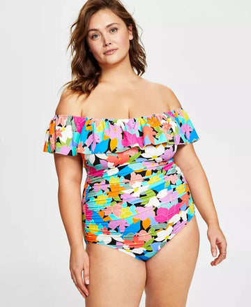 Swim Solutions Tummy Control Ruffled Swimsuit Pink Plus Size 20W MSRP $122