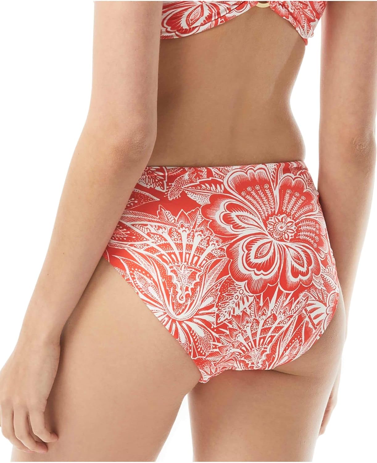 Vince Camuto Standard Reversible HIGH Leg Bikini Bottom, Poppy 670 Size S Orange