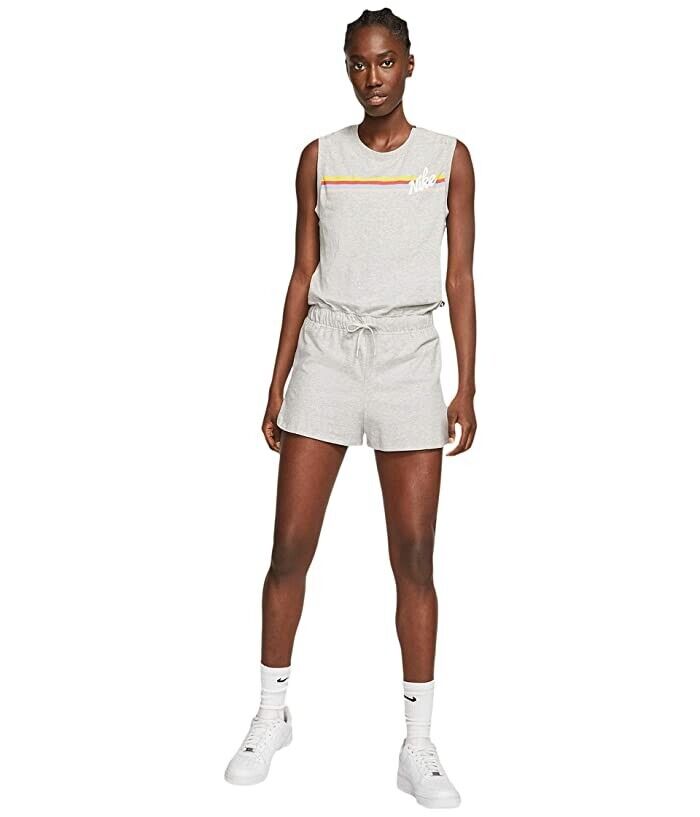 NIKE Women's Cotton Striped Romper Gray Size S MSRP $65