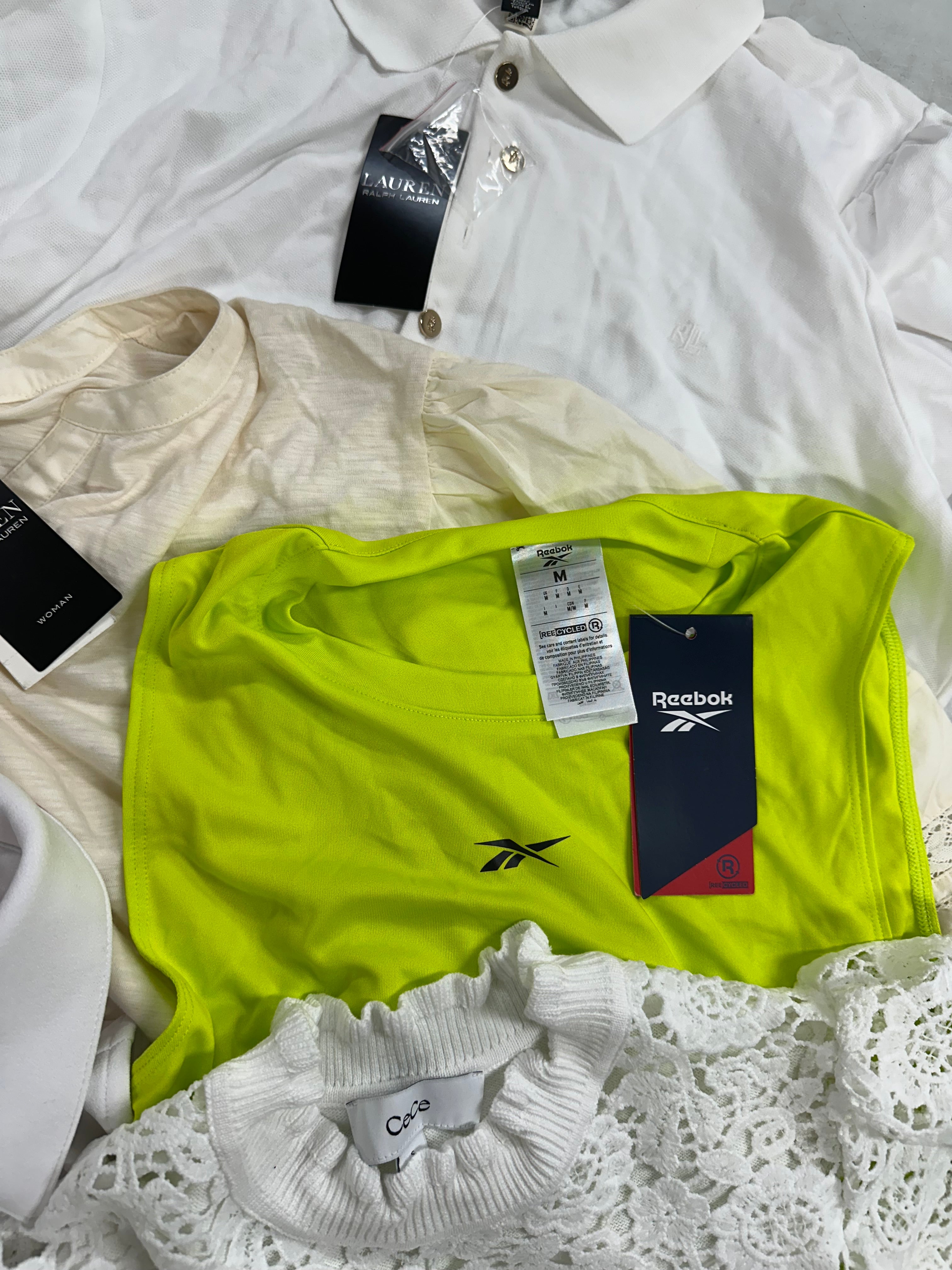 Women's Clothing Tops, Dress and Other, Wholesale Lot, RALPH LAUREN, Reebok, DKNY, CALVIN KLEIN, GUESS, SANCTUARY and more, 13 items, Shelf Pulls, MSRP $814