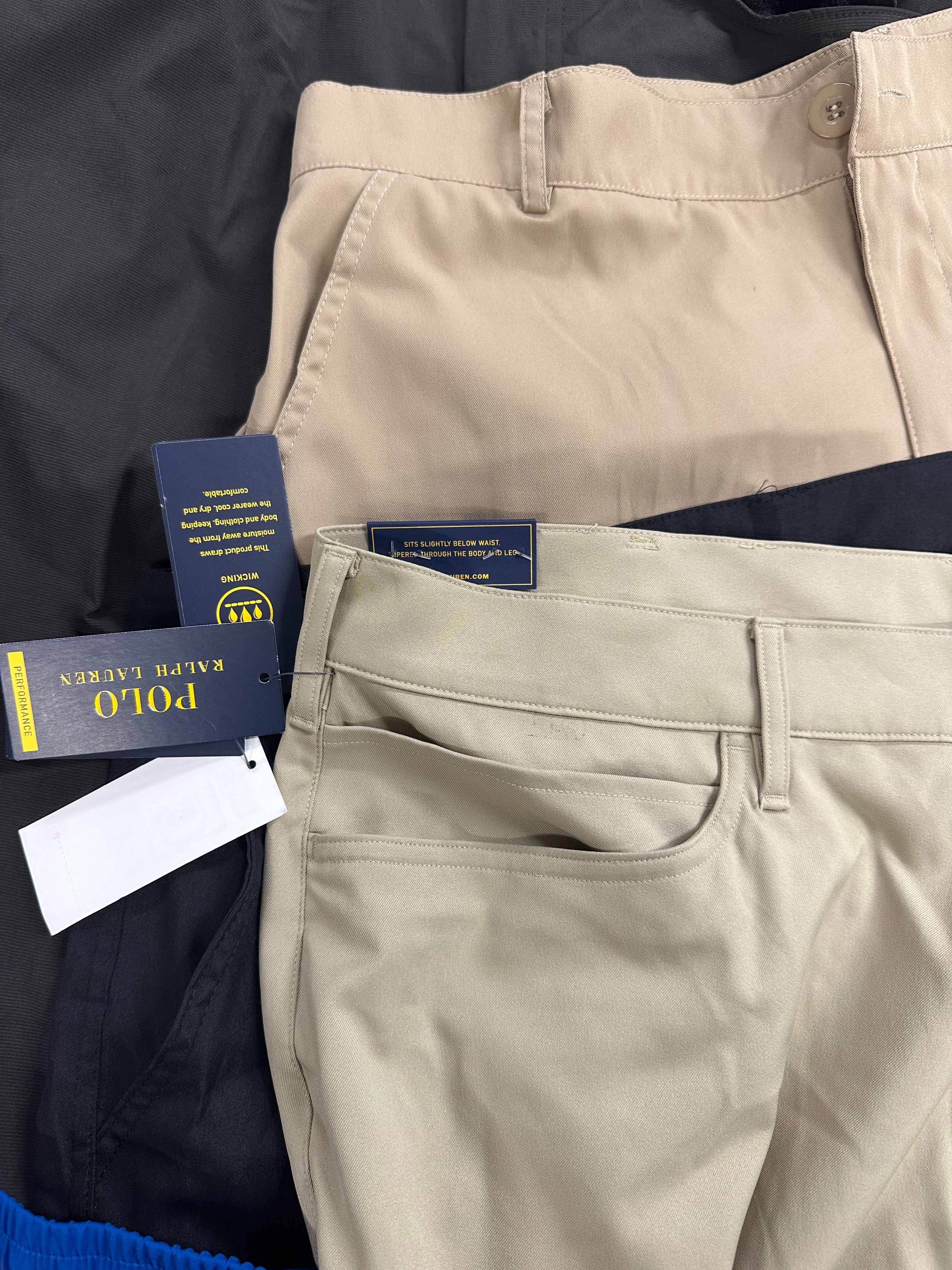 Men's Clothing Bottoms Wholesale Lot, POLO RALPH LAUREN, REEBOK, PGA TOUR, CHAMPION and more, 9 items, Shelf Pulls, MSRP $548