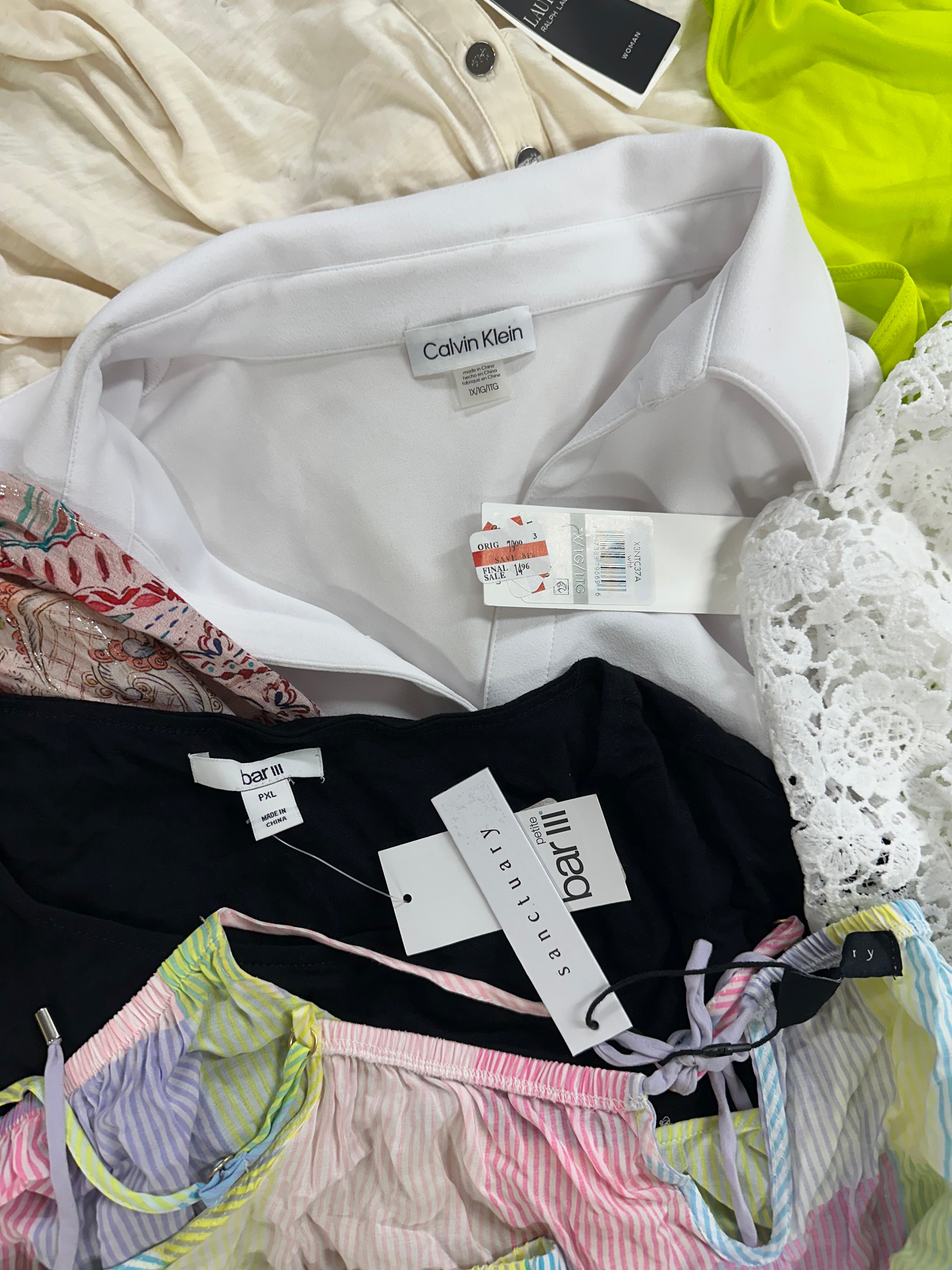 Women's Clothing Tops, Dress and Other, Wholesale Lot, RALPH LAUREN, Reebok, DKNY, CALVIN KLEIN, GUESS, SANCTUARY and more, 13 items, Shelf Pulls, MSRP $814