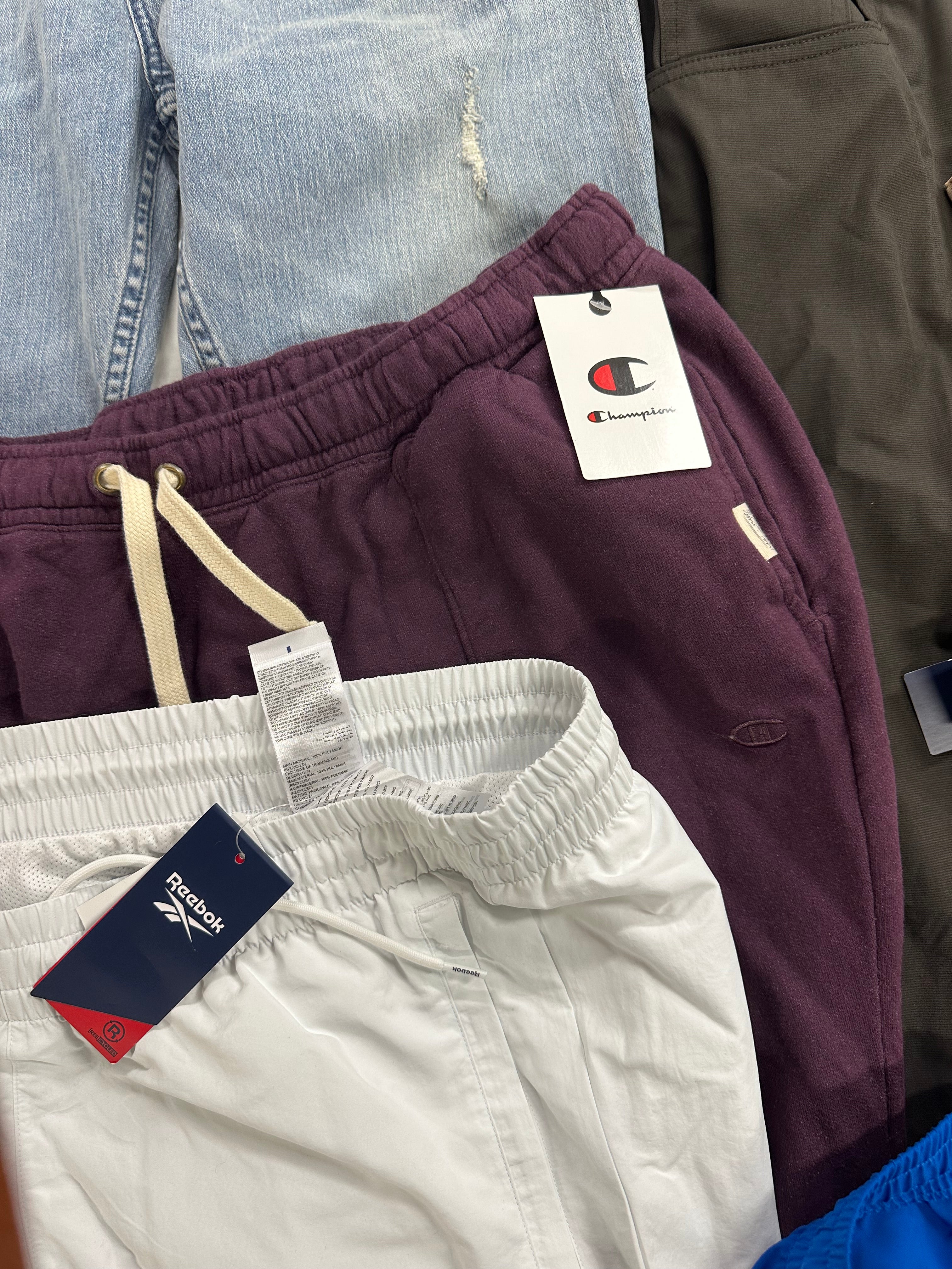 Men's Clothing Bottoms Wholesale Lot, POLO RALPH LAUREN, REEBOK, PGA TOUR, CHAMPION and more, 9 items, Shelf Pulls, MSRP $548