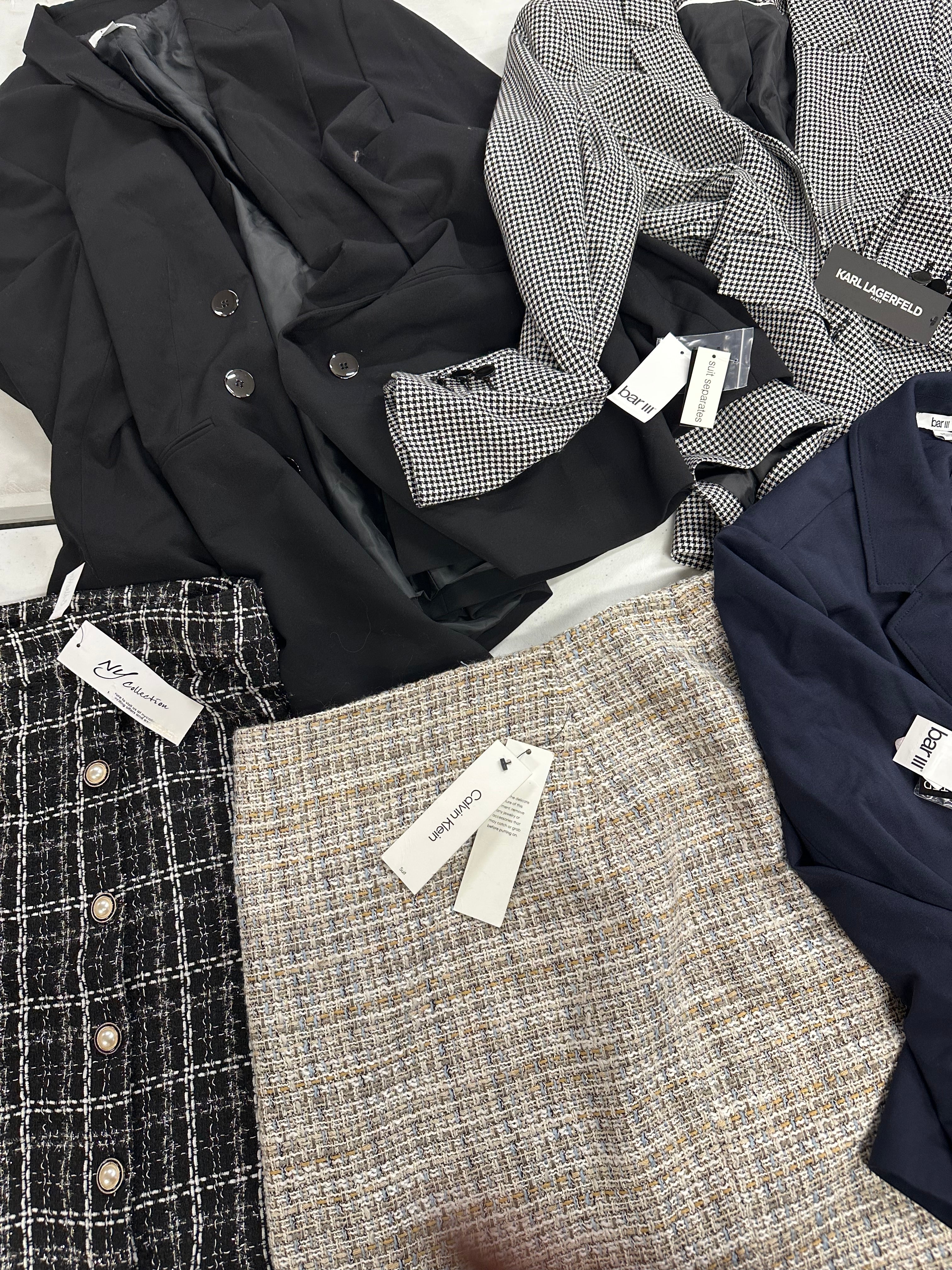 Women's Clothing Blazer, Skirt Wholesale Lot, CALVIN KLEIN, KARL LAGERFELD, NY COLLECTION and more, 5 items, Shelf Pulls, MSRP $570