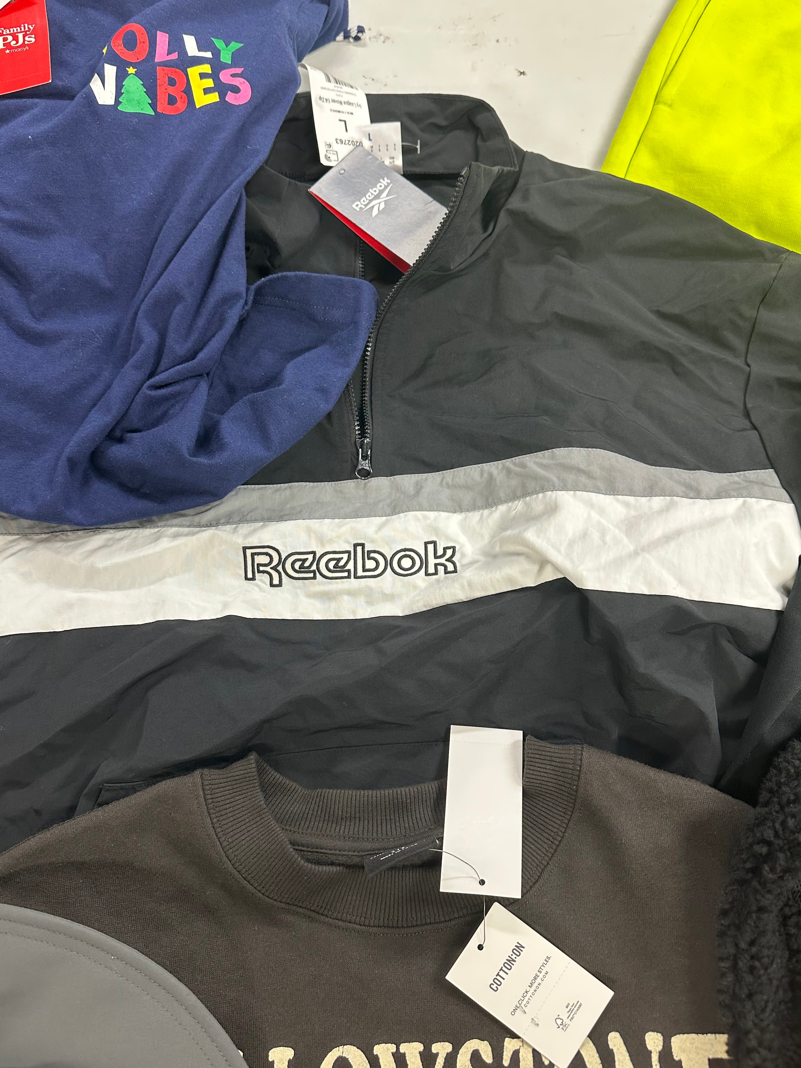 Men's Clothing Assorted Wholesale Lot, TIMBERLAND, NORTH FACE, COLUMBIA, REEBOK and more, 8 items, Shelf Pulls, MSRP $430